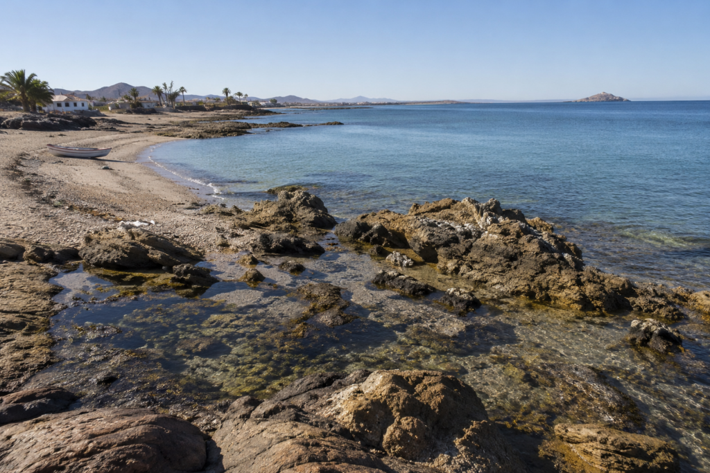 Cholla Bay coastal scenery in Rocky Point with rocky shoreline and tide pools