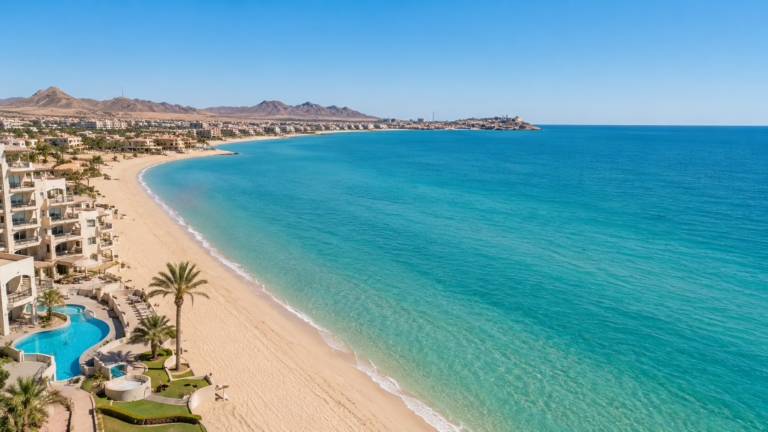 Sandy Beach coastline in Rocky Point with beachfront resorts along the Sea of Cortez